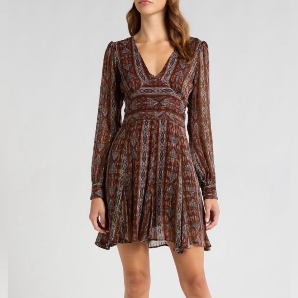 Bucatini Print Long Sleeve Silk Blend Dress